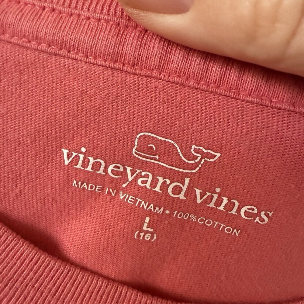 Vineyard Vines Girls Large Pink Front Pocket Americana Short Sleeve T-Shirt - Picture 3 of 5